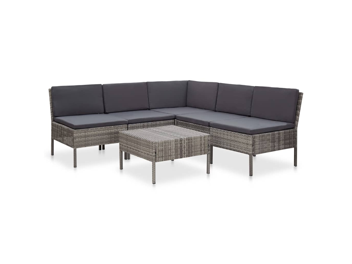 Vidaxl 6 Pcs Conjunto Lounge De Jardim C/ Almofadões Vime Pe Cinzento