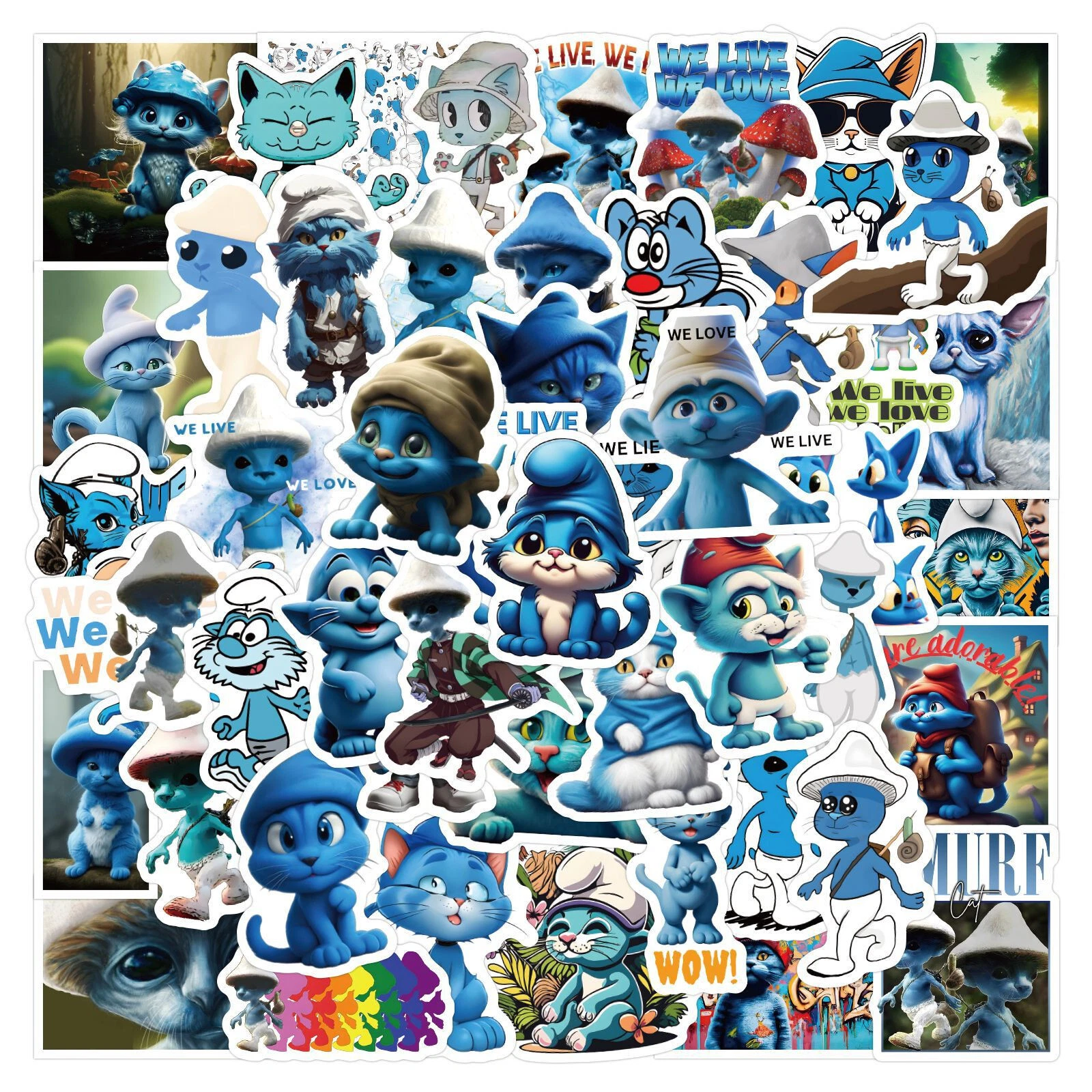 60 Adesivos Fofos De Gato Smurf Do Tiktok Para Notebook, Laptop, Grafite, Presente Para Crianças Brilvibera