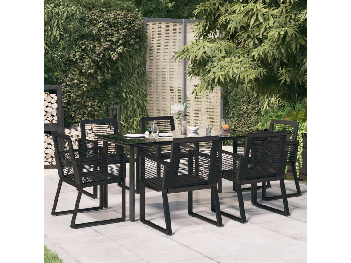 Vidaxl 7 Pcs Conjunto De Jantar Para Jardim Vime De Pvc Preto