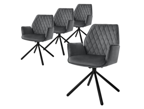 4X Cadeira de Jantar em Veludo Antracite com Assento Giratório Ergonómico Moderno ML-DESIGN