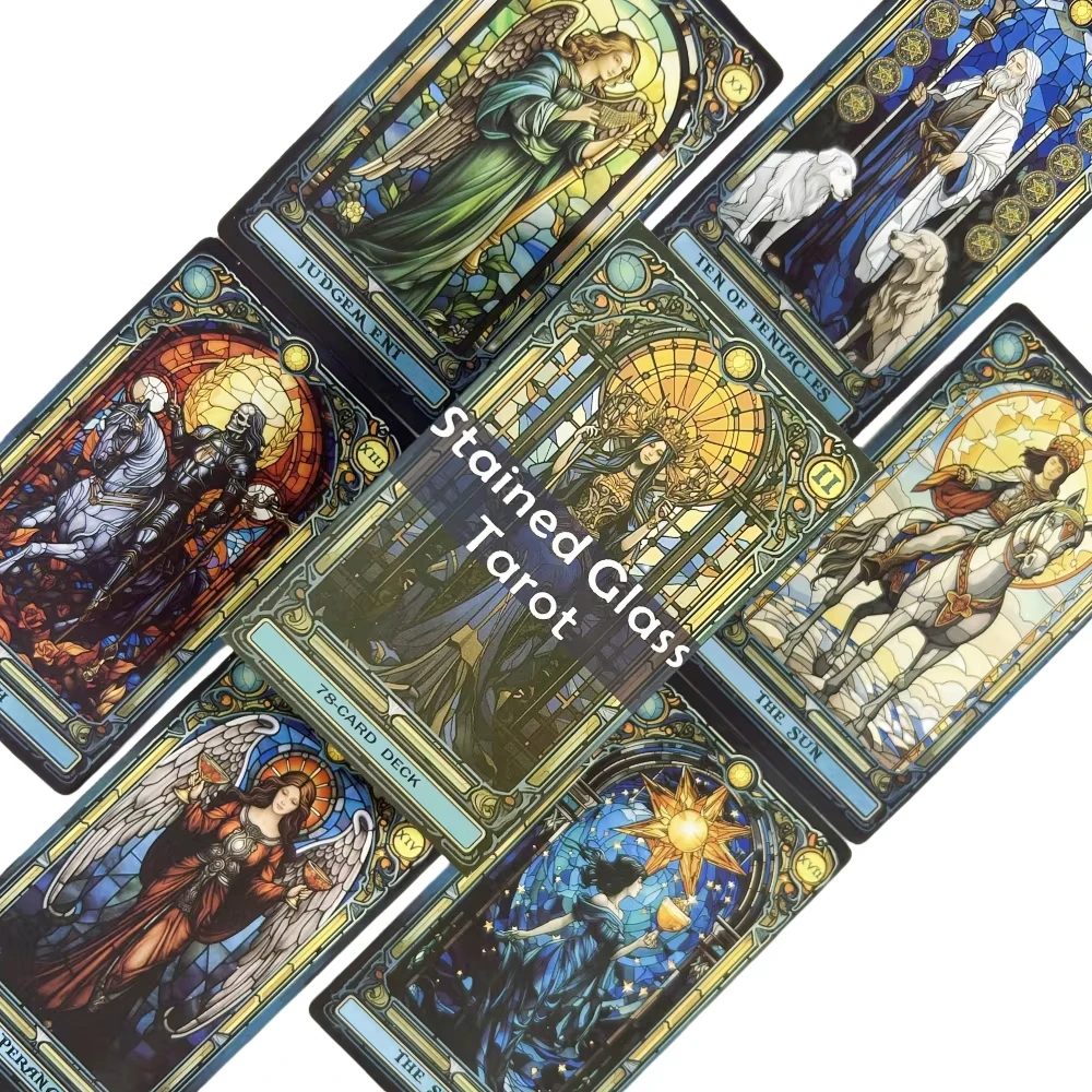 Um Baralho De Tarô Completo, Com Padrão De Vitral De 10,3 X 6 Cm, Totalizando 78 Cartas.