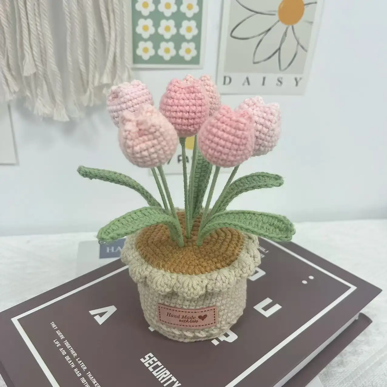 Vaso De Tulipas Trançado À Mão, Flores Artificiais Requintadas.
