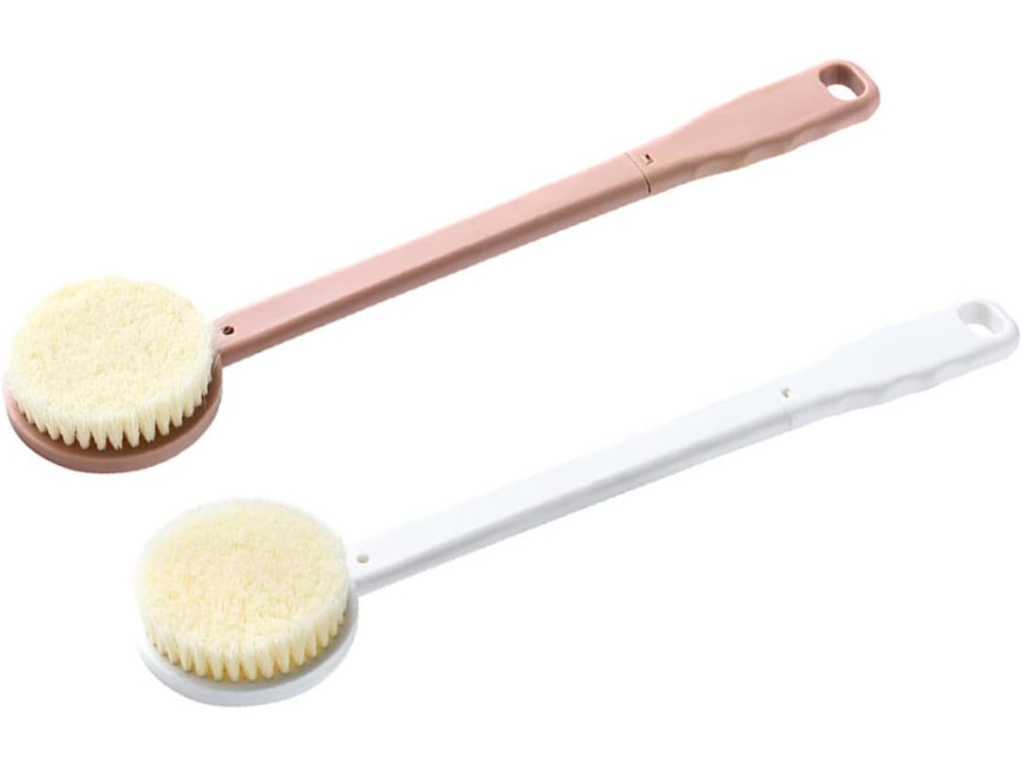 Conjunto De 2 Escovas Esfoliantes Corporais Com Cabos Longos, Design De Dupla Face Em Pet Pp, Para Massagem E