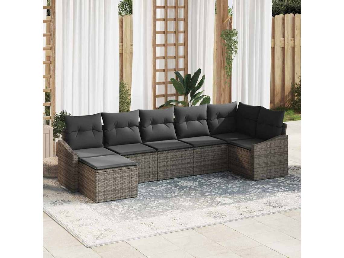 Vidaxl Conjunto De Sofás 7 Unid. Cinzeto Vime Pe