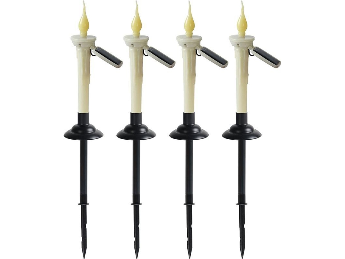 4pcs Lâmpada Solar Vela Com Plugue De Solo Para Jardim Pátio Exterior Decorativa Iluminação