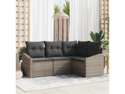 Vidaxl Conjunto De Sofá De Jardim Com Almofada 4 Pcs Cinzeto Vime Pe