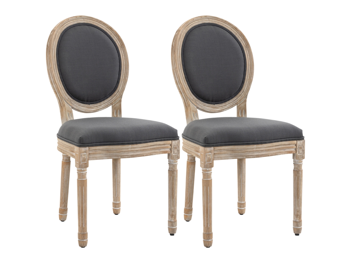 Conjunto De 2 Cadeiras De Jantar Com Encosto, Estilo Linho, Para Mesa De Cinza E Natural
