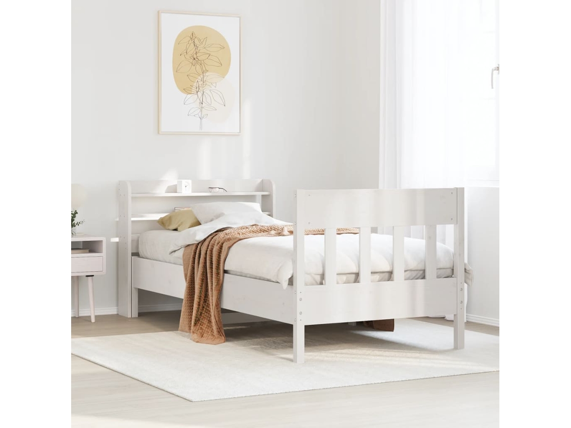 Cama Sem Colchão 75x190 Cm Madeira De Pinho Maciça Branco