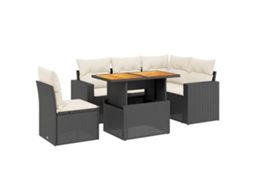 Conjunto 6 sofás de jardim c/ almofadões VIDAXL vime PE preto