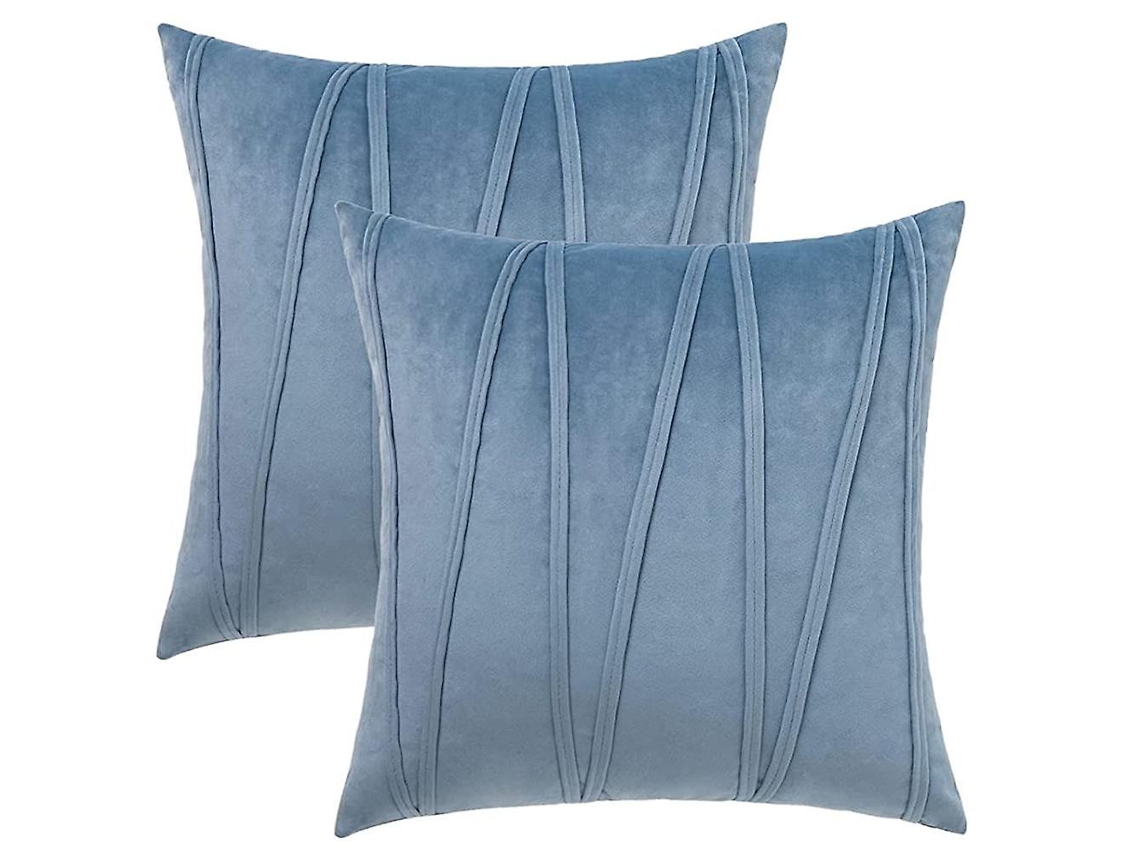 Conjunto De 2 Capas De Almofada Boho De Veludo, Decorativas, Macias E Lisas, Para Sofá E Cama, 45x45 Cm, Azul.