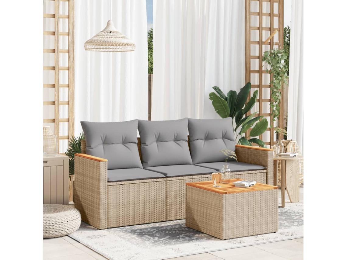 Pcs Conjunto De Sofás Para Jardim C/ Almofadões Vime Pe Bege Dkd Home Decor