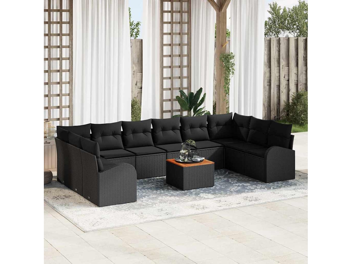Vidaxl Conjunto De Sofá De Jardim 11 Unid. Preto Vime Pe