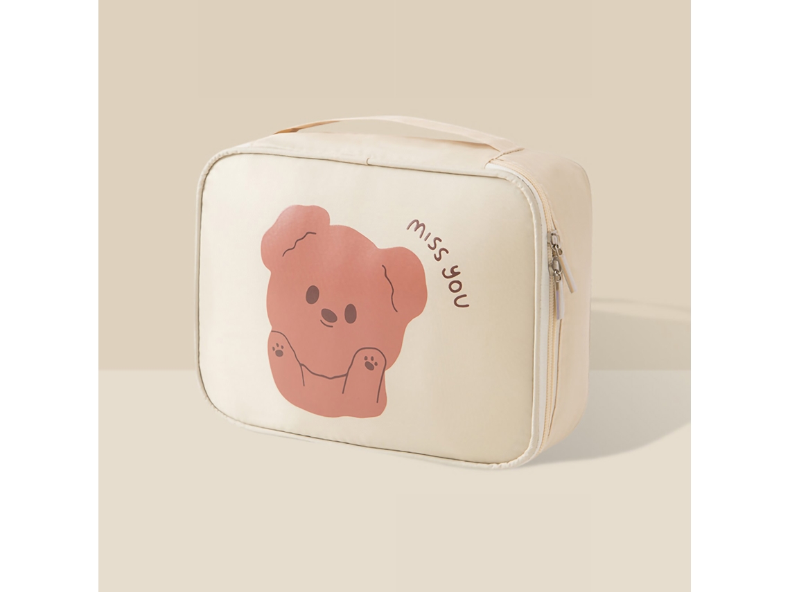 Bolsa De Armazenamento De Cosméticos Portátil Branco Leite Adorável Com Padrão De Desenho Animado