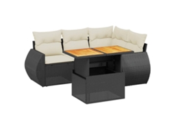 Conjunto 5 sofás de jardim com almofadões VIDAXL vime PE preto