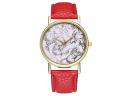 Relógio de pulso simples estilo vintage com mecanismo de quartzo e pulseira de couro sintético vermelha.