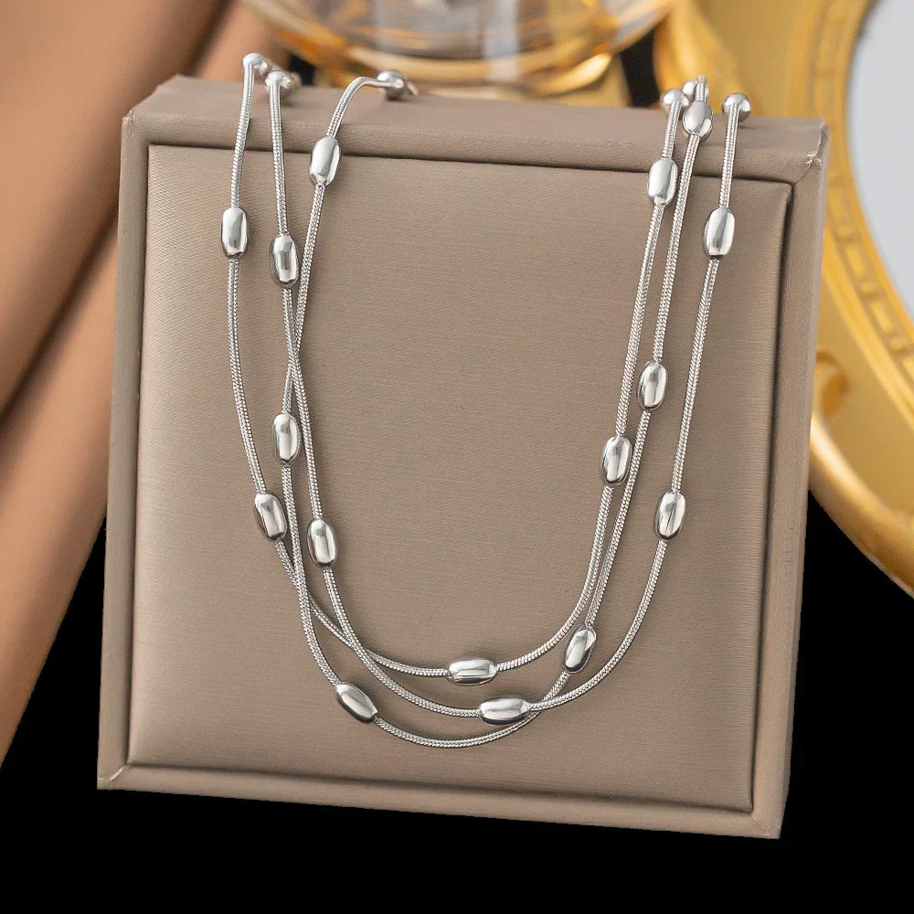 Colar De Prata Em Ouro 316l E Prata Multicamadas, Colar Impermeável E Elegante Para Presente