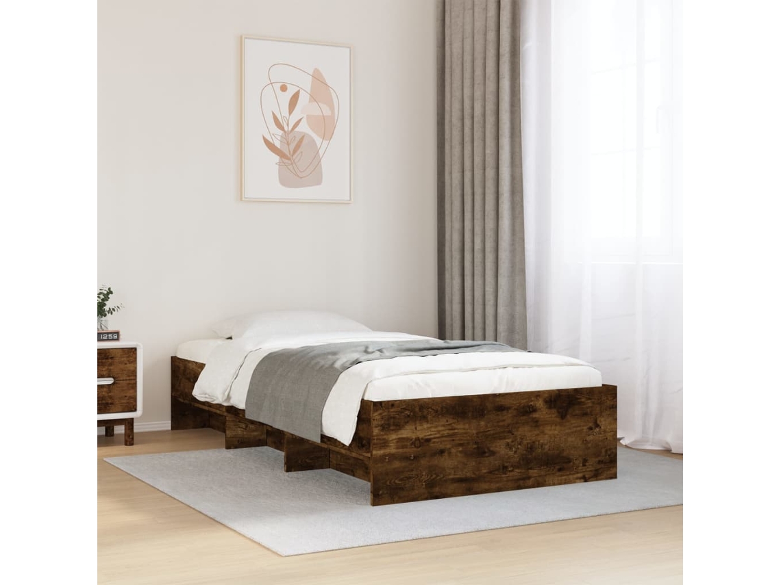 Estrutura Cama S/ Colchão Derivados De Madeira Carvalho Fumado