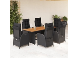 Vidaxl 7 Pcs Conjunto de Jantar P/ Jardim C/ Almofadões Vime Pe Preto