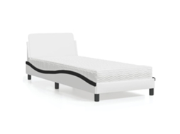 Cama Com Colchão 90x190 Cm Couro Artificial Preto E Branco