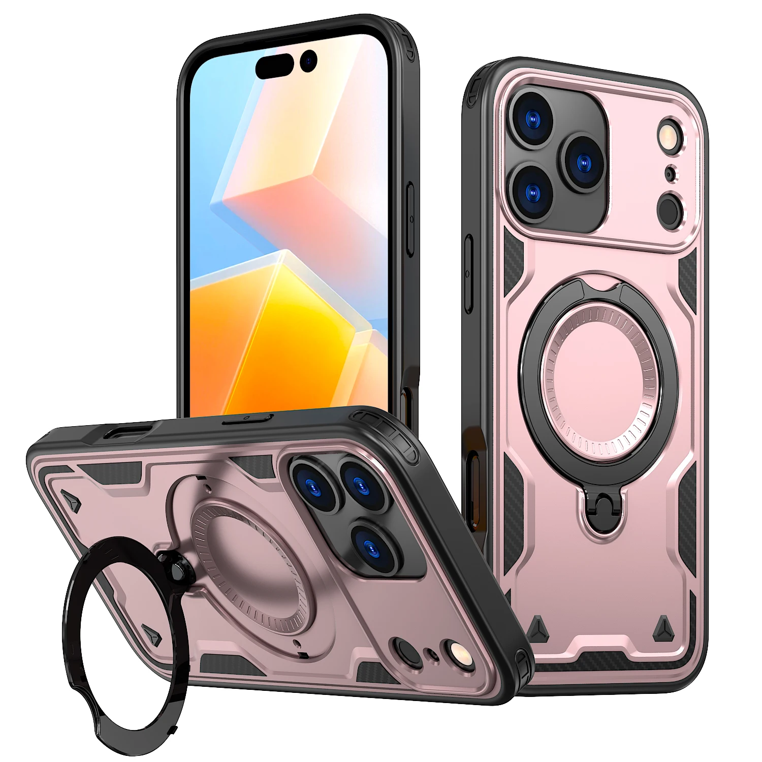 Capa Resistente E Robusta Para Iphone (rosa, Iphone 14 Pro Max) Com Suporte Magnético Para Carregamento Sem Fio.
