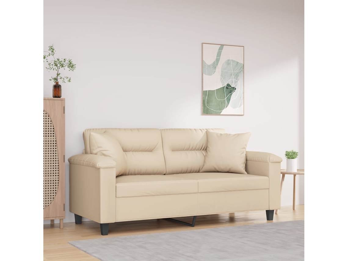 Vidaxl Sofá 2 Lugares C/ Almofadas 140 Cm Microfibra Cor Creme