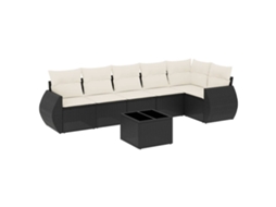 Conjunto de 7 sofás para jardim com almofadões Vime Pe Preto MAISON EXCLUSIVE (7 peças)