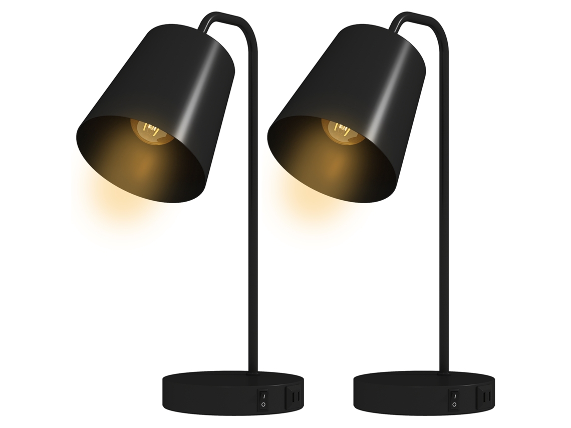 Conjunto 2 Lâmpadas Mesa, Usb-a/usb-c, Quarto/sala/escritório, Preto