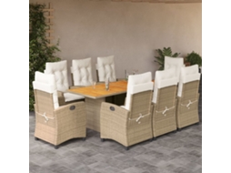 Conjunto 9 Peças Jantar P/ Jardim Com Almofadões Vime Pe Bege Dkd Home Decor