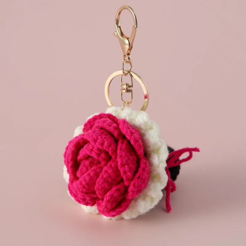 (8 Cm) Novo Chaveiro Com Pingente De Buquê De Crochê Com Flores Trançadas