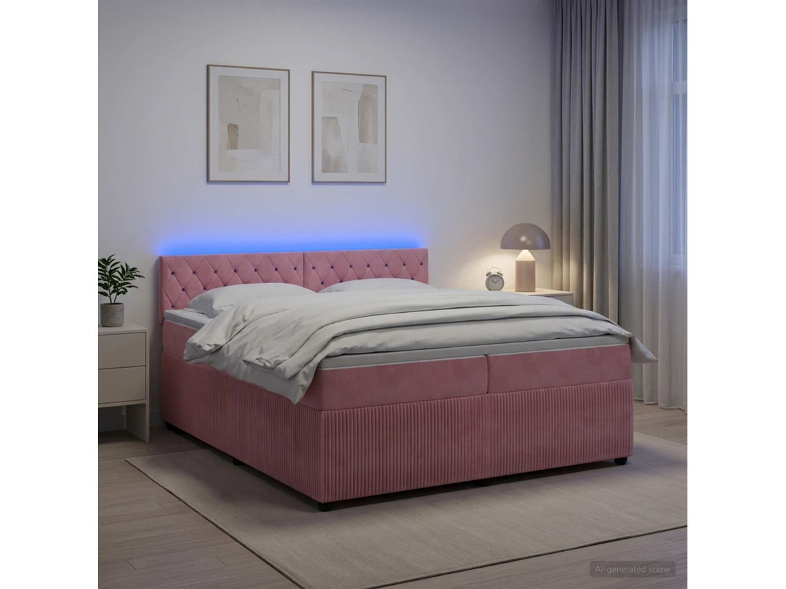 Vidaxl Cama Box Spring Com Colchão Rosa 200 X 200 Cm Veludo
