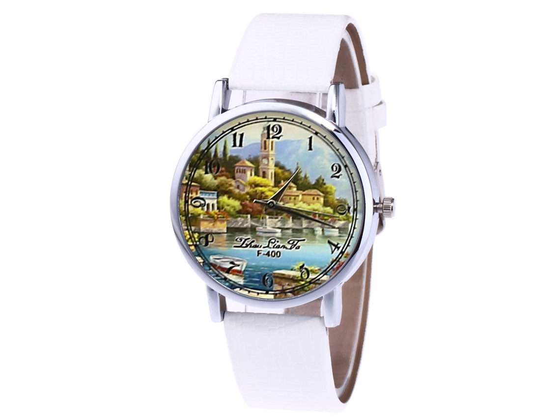 Reloj Analógico De Cuarzo Para Hombre Y Mujer Con Correa De Cuero Pu (blanco)