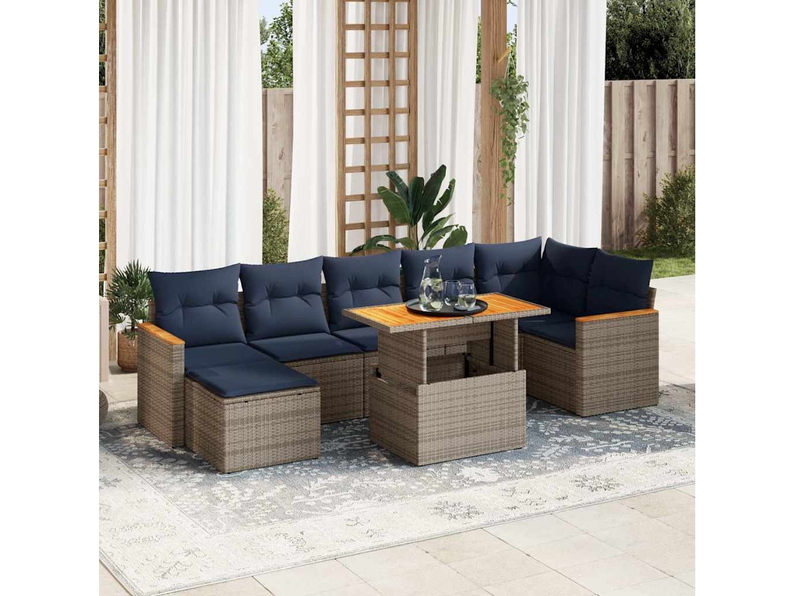 Vidaxl 8 Pcs Conjunto Sofás De Jardim C/ Almofadões Vime Pe Cinzento