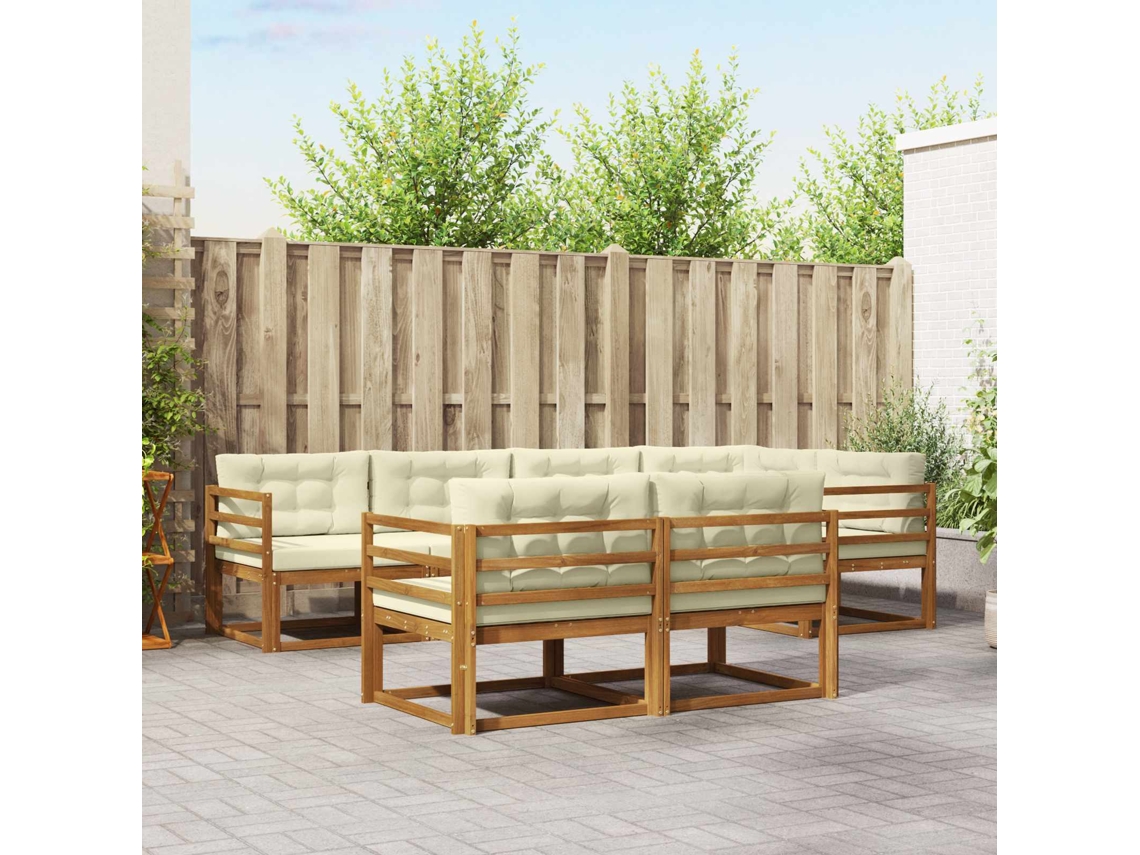 Vidaxl Conjunto De Sofás Para Exterior 7 Pcs Natural E Creme