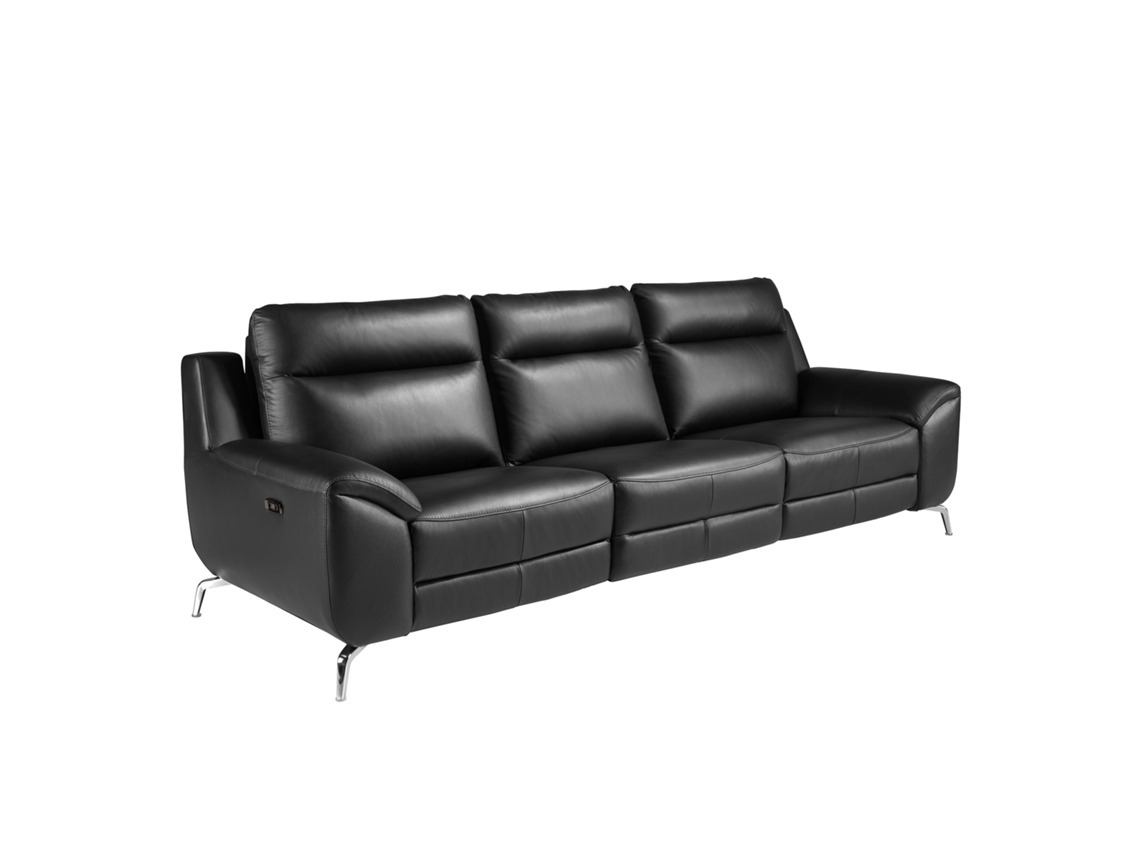 Sofá Relaxante de 3 Lugares em Pele Preto ANGEL CERDA