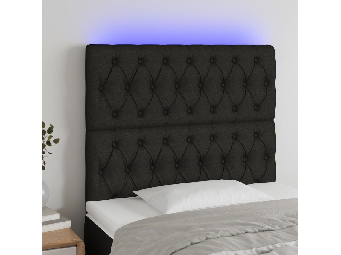 Vidaxl Cabeceira De Cama C/ Luzes Led Tecido 90x7x118/128 Cm Preto