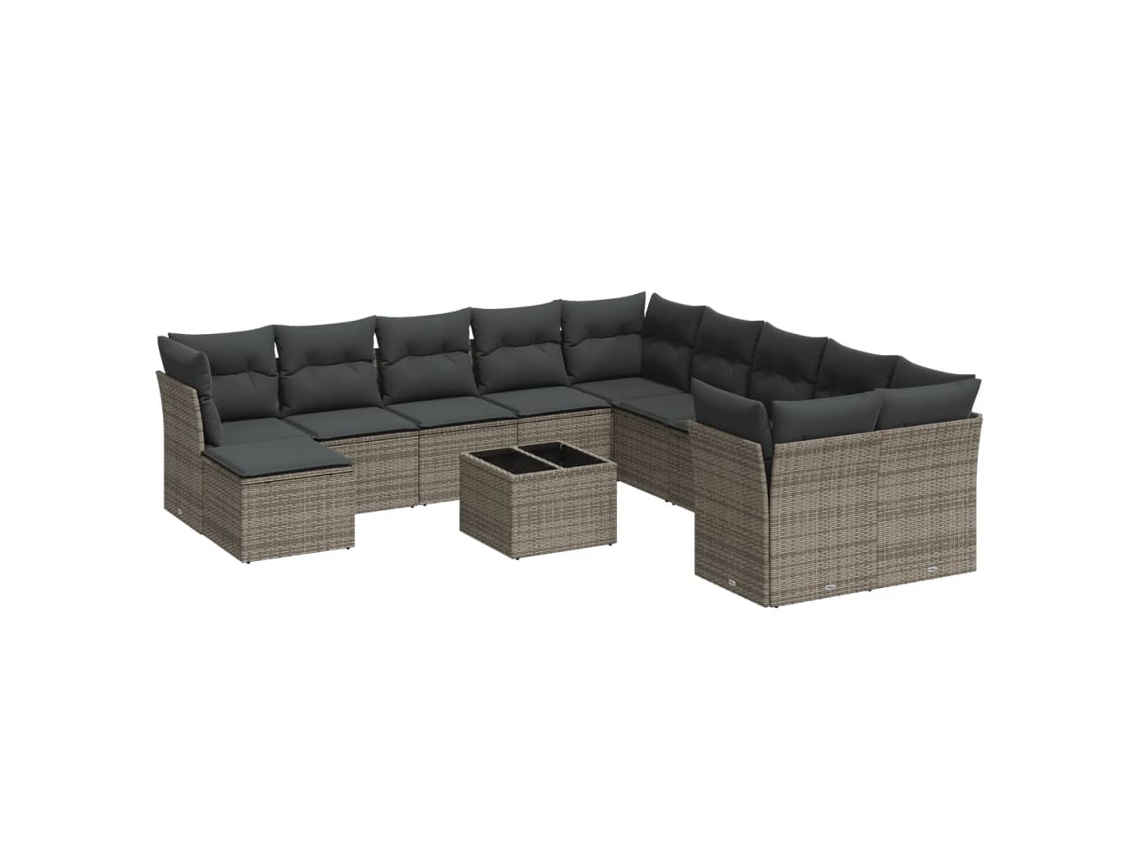 Conjunto de 12 Sofás de Jardim com Almofadões Vime Pe Cinzento MAISON EXCLUSIVE
