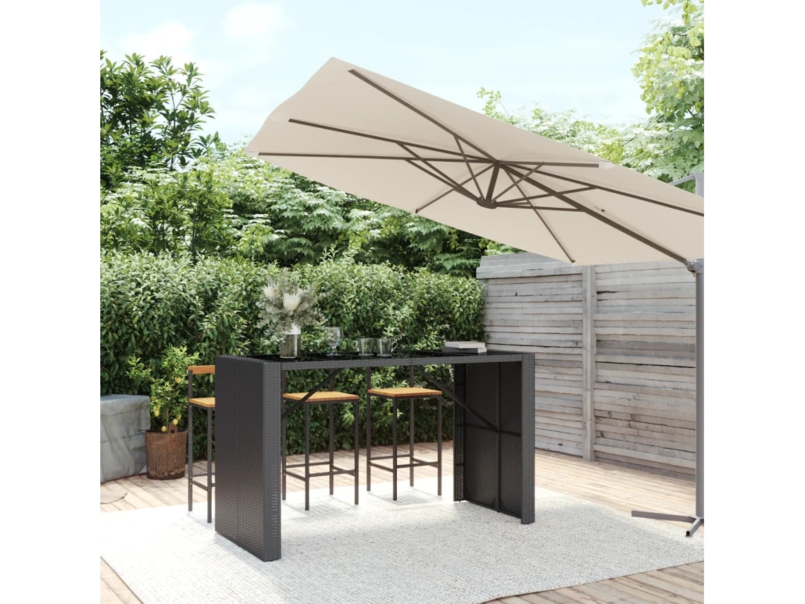 Mesa De Bar Com Tampo De Vidro 185x80x110 Cm Vime Pe Preto