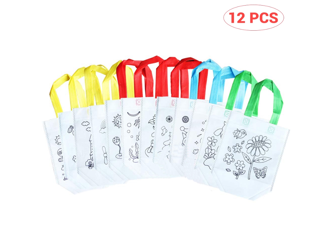 Mali 12 Sacolas Diy de Pintura para Crianças Bolsas de Mercearia Não Tecido Artesanato Festas