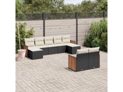 Vidaxl 9 Pcs Conjunto De Sofás P/ Jardim C/ Almofadões Vime Pe Preto