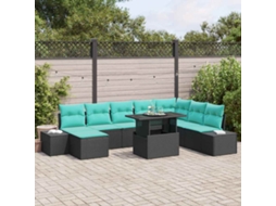 Vidaxl Conjunto De Sofá De Jardim 9 Unid. Preto E Azul Vime Pe
