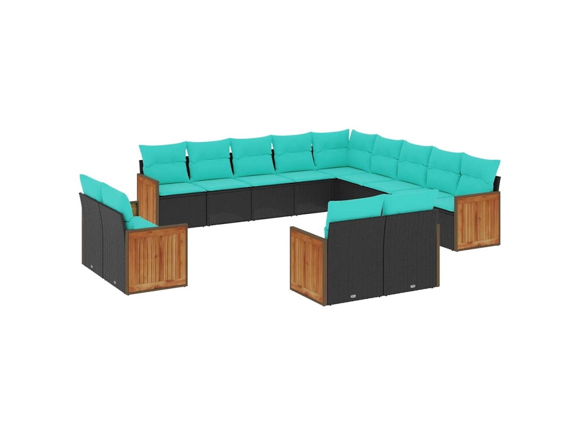 Conjunto de Sofá de Jardim, 13 Peças, Almofadas, Rattan Preto MAISON EXCLUSIVE