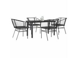 Vidaxl Conjunto De Jantar Jardim 5 Peças Almofadas Vidro Vime Pe Preto