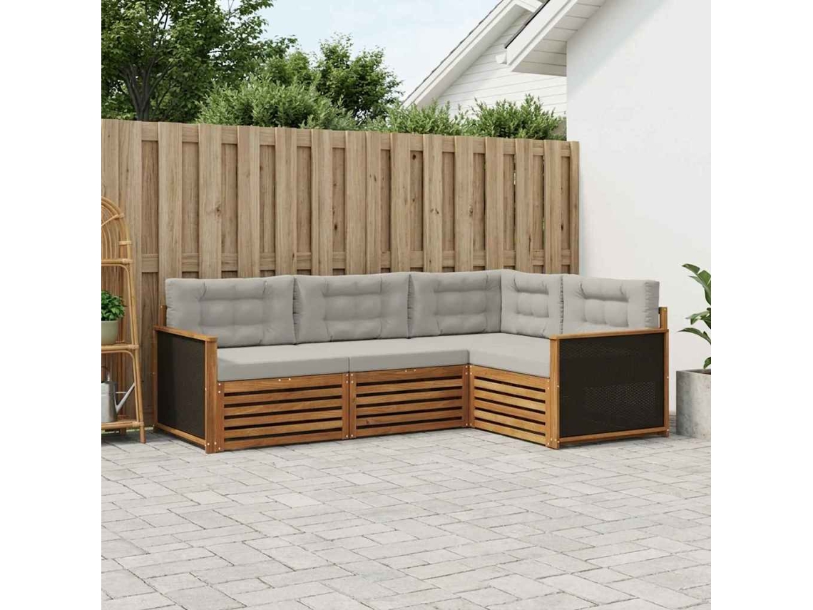 Vidaxl Conjunto De Sofás Para Exterior 4 Pcs Natural E Cinzento-claro