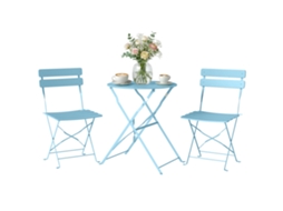 Conjunto de bistrô para jardim com 3 peças: mesa e 2 cadeiras dobráveis com ripas, azul claro ZENCORE SERVICES