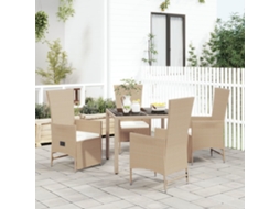 5 Pcs Conjunto De Jantar P/ Jardim Com Almofadões Vime Pe Bege Dkd Home Decor