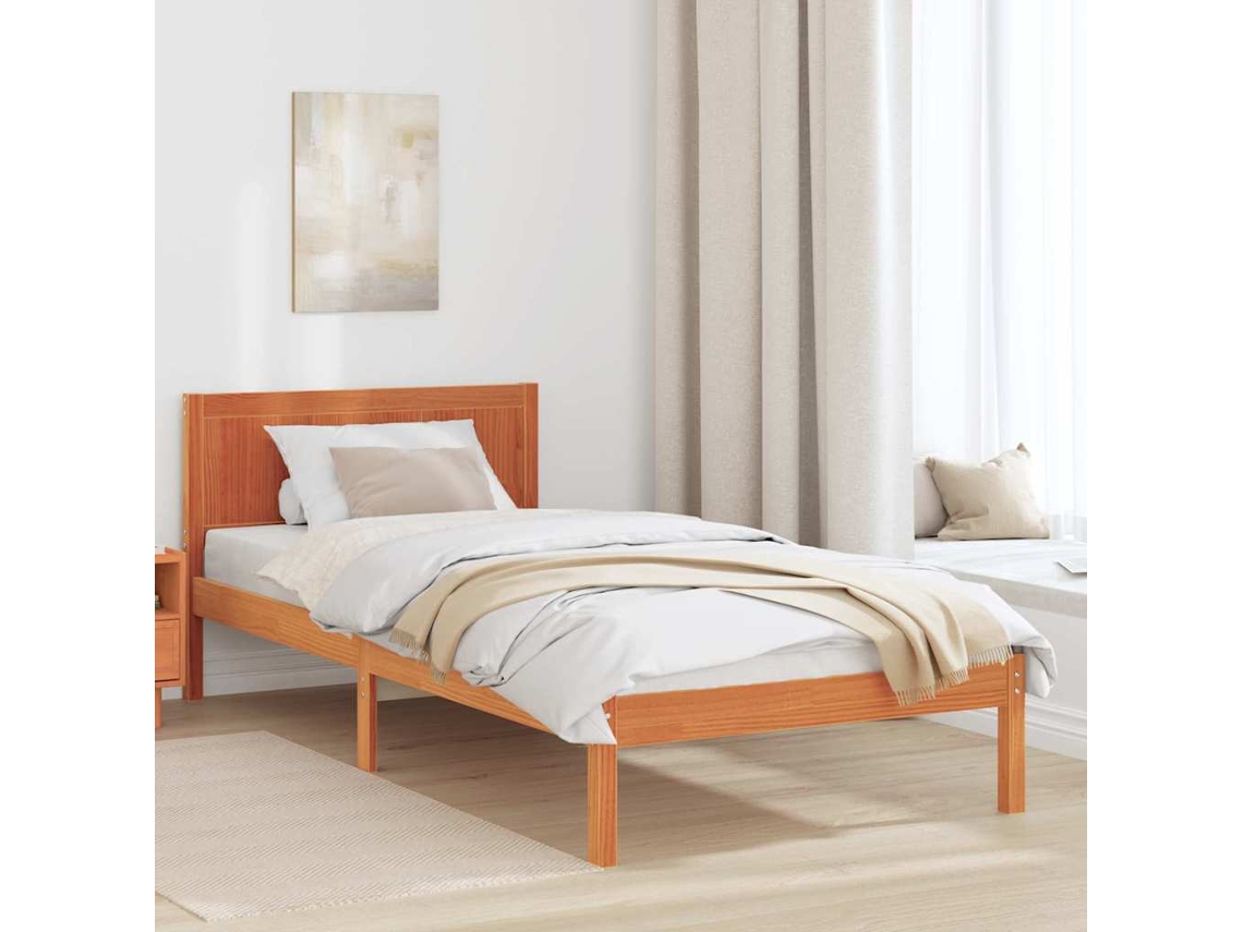 Vidaxl Estrutura da Cama Castanho 90 X 190 Cm Madeira de Pinho Maciça
