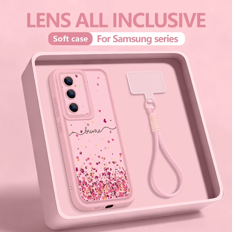 (rosa) Capa De Celular Samsung Galaxy S23 Em Corda Macia Com Cordão Estampado Com Corações Pequenos