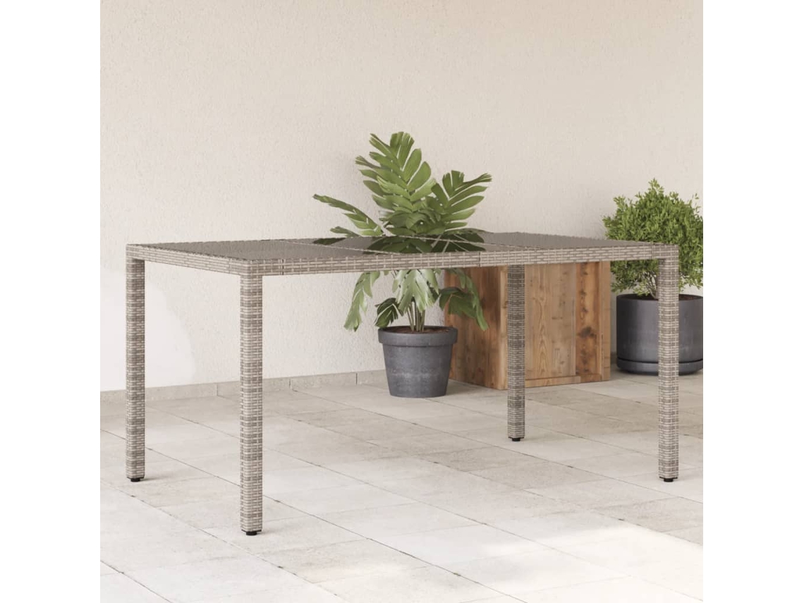 Vidaxl Mesa De Jardim Com Tampo De Vidro 150x90x75 Cm Vime Pe Cinzento