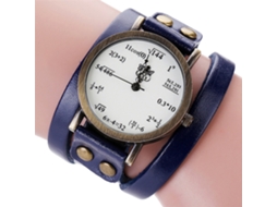 Relógio feminino CCQ com mostrador multicamadas com fórmula matemática e pulseira de PU azul.