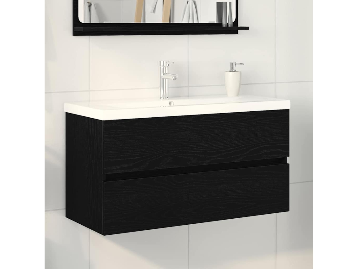 Vidaxl Armário Para Pia De Banheiro Carvalho Preto 90 X 39 X 62 Cm
